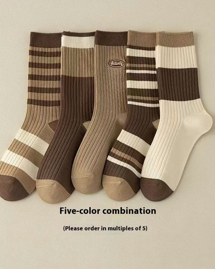Süße braun gestreifte Paarsocken für Herbst und Winter - ellashop.store