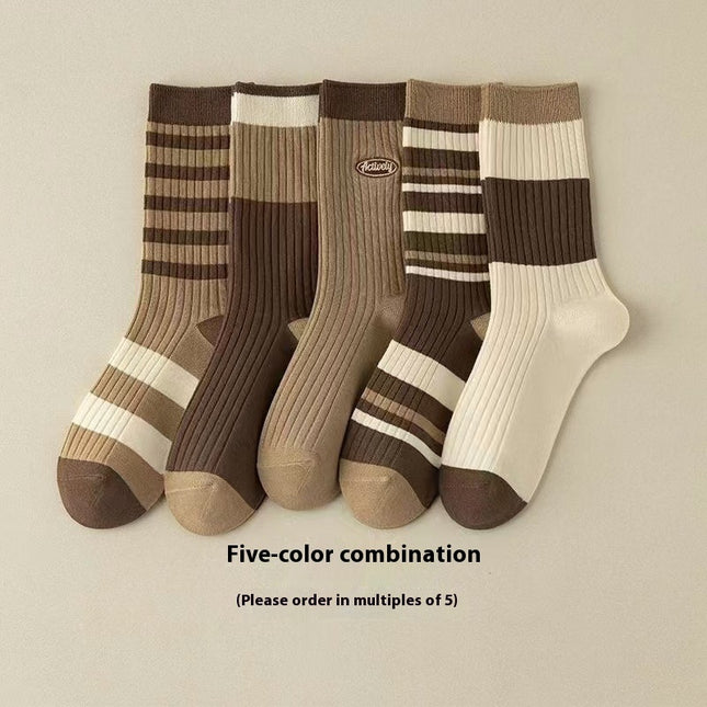 Süße braun gestreifte Paarsocken für Herbst und Winter - ellashop.store