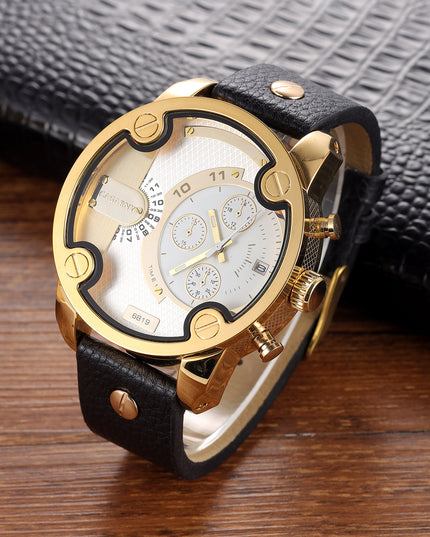 Großes Zifferblatt Quarzuhr Kalender Gürtel Stil Herren Armbanduhr - ellashop.store