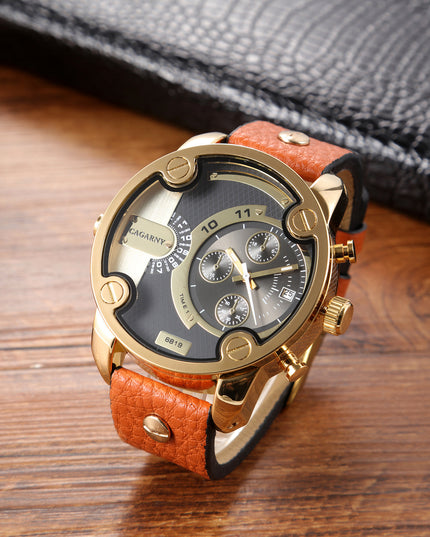 Großes Zifferblatt Quarzuhr Kalender Gürtel Stil Herren Armbanduhr - ellashop.store