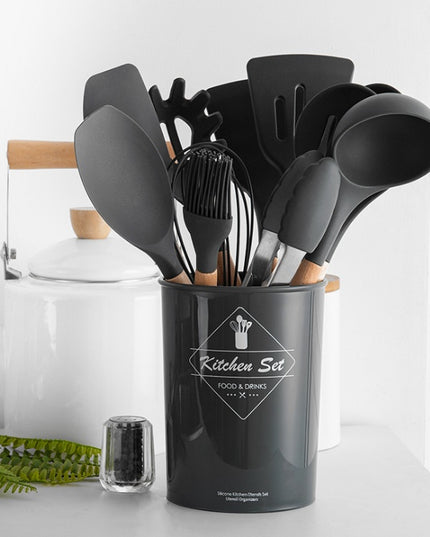 Küchengeschirr aus Silikon mit Holzgriff - ellashop.store