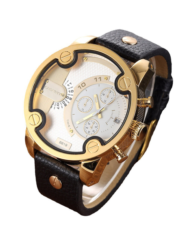 Großes Zifferblatt Quarzuhr Kalender Gürtel Stil Herren Armbanduhr - ellashop.store