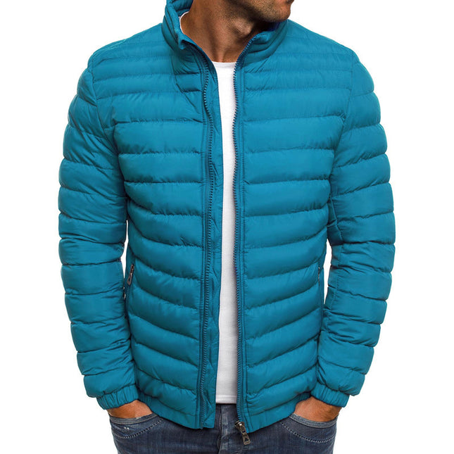 Herrenjacke mit Reißverschluss, einfarbig, lange Ärmel, Taschen, kältebeständig, Herbst, dicker, mit Baumwolle gefütterter Mantel für den Außenbereich - ellashop.store