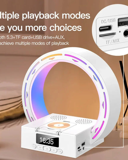 4 in 1 Wireless Bluetooth-kompatibel Lautsprecher Lade Pad Nacht Lampe Mit Wecker Wake-Up Licht Für Schlafzimmer unterstützung USB Stick TF Karte - ellashop.store