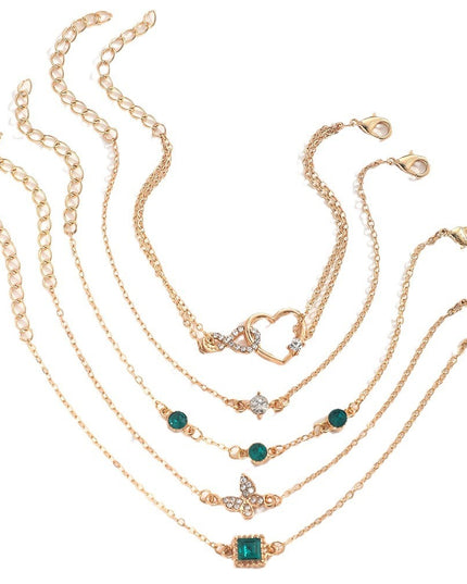 Bohemian 5 stück Grün Kristall Armbänder Schmuck Set Für Frauen Herz Armband Hochzeit Engagement Armband Mode Schmuck - ellashop.store