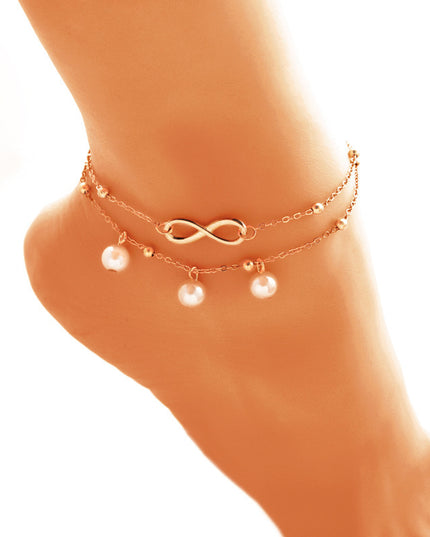 Fußkettchen aus Legierung für Damen mit 8-förmigen doppellagigen Perlen - ellashop.store