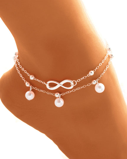 Fußkettchen aus Legierung für Damen mit 8-förmigen doppellagigen Perlen - ellashop.store