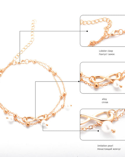 Fußkettchen aus Legierung für Damen mit 8-förmigen doppellagigen Perlen - ellashop.store