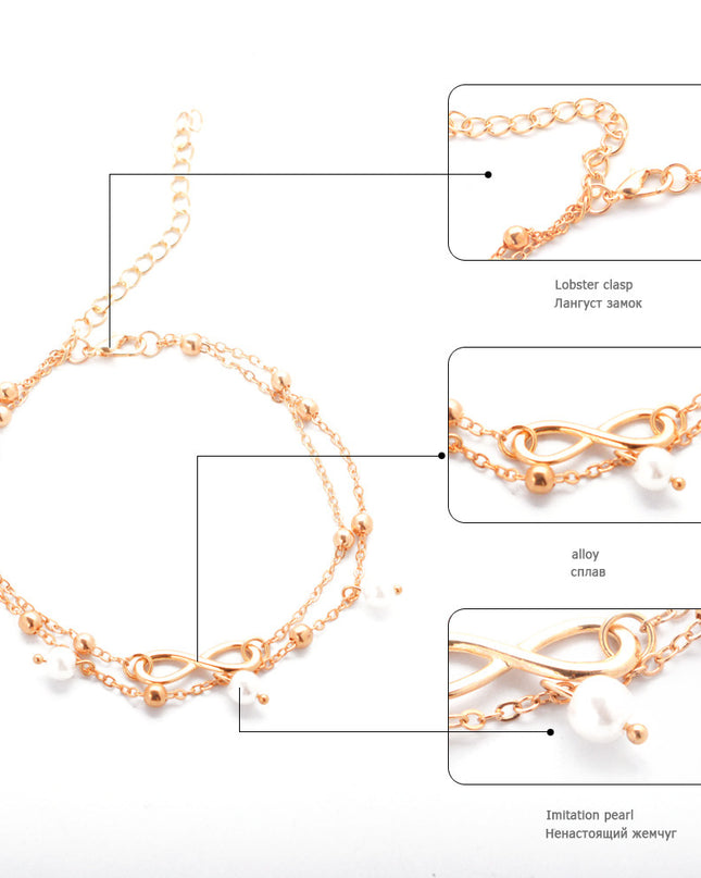 Fußkettchen aus Legierung für Damen mit 8-förmigen doppellagigen Perlen - ellashop.store