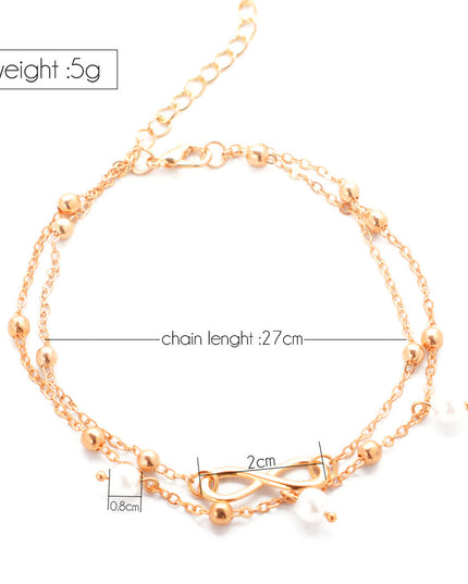 Fußkettchen aus Legierung für Damen mit 8-förmigen doppellagigen Perlen - ellashop.store