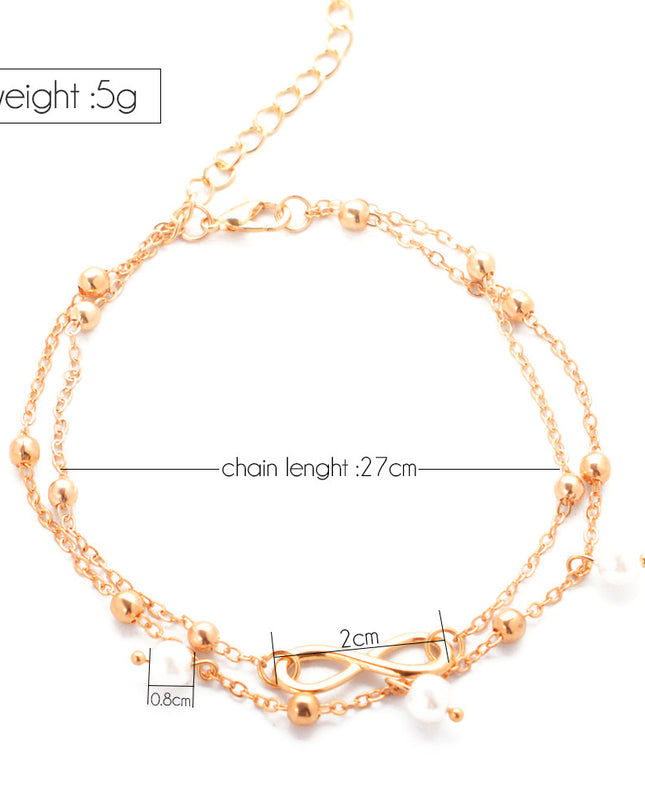 Fußkettchen aus Legierung für Damen mit 8-förmigen doppellagigen Perlen - ellashop.store