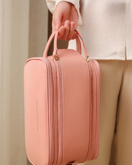 Dreilagige Kosmetiktasche mit Doppelreißverschluss und U-förmigem Design. Modische Make-up-Taschen mit hoher Kapazität. Tragbare Aufbewahrungstasche aus Pu-Leder für Hautpflegeprodukte - ellashop.store