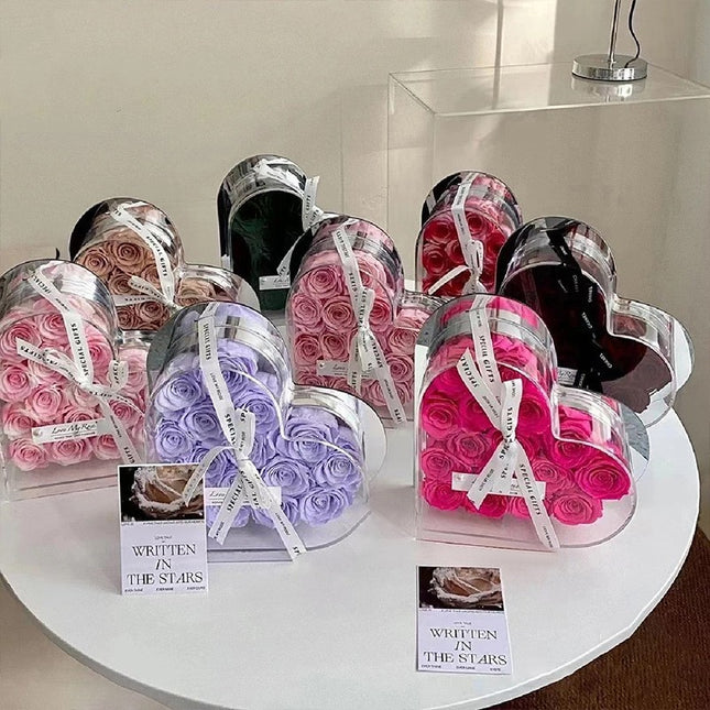 Herzförmige Rosenblumenbox aus Acrylkristall mit 33 Löchern - ellashop.store