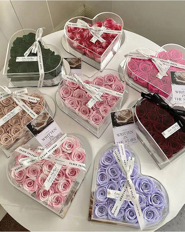 Herzförmige Rosenblumenbox aus Acrylkristall mit 33 Löchern - ellashop.store