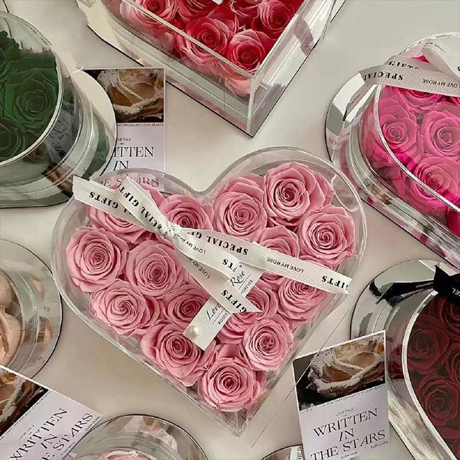 Herzförmige Rosenblumenbox aus Acrylkristall mit 33 Löchern - ellashop.store