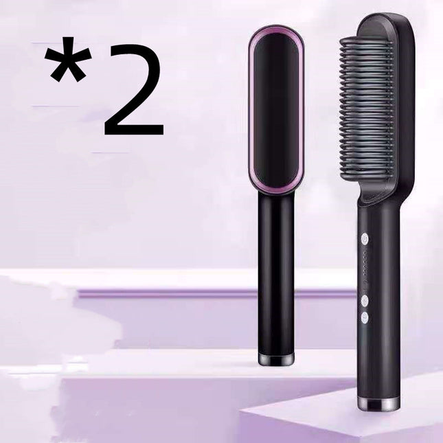 Neu 2 In 1 Haarglätter Heißer Kamm Negative Ionen Curling Tong Dual-zweck Elektrische Haar - ellashop.store