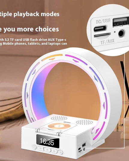 4 in 1 Wireless Bluetooth-kompatibel Lautsprecher Lade Pad Nacht Lampe Mit Wecker Wake-Up Licht Für Schlafzimmer unterstützung USB Stick TF Karte - ellashop.store
