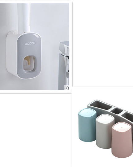 An der Wand montierter automatischer Zahnpastahalter Badezimmerzubehör-Set Spender - ellashop.store