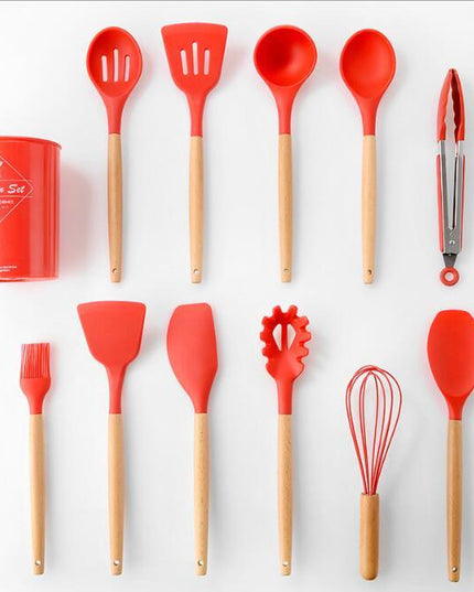 Küchengeschirr aus Silikon mit Holzgriff - ellashop.store