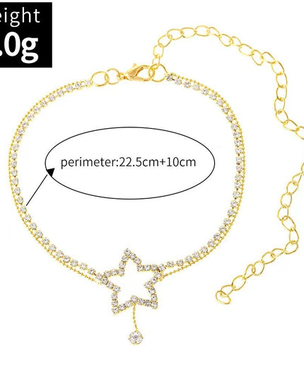 Damenmode Persönlichkeit fünfzackigen Stern Herzform Strass Perle Halskette Fußkettchen - ellashop.store
