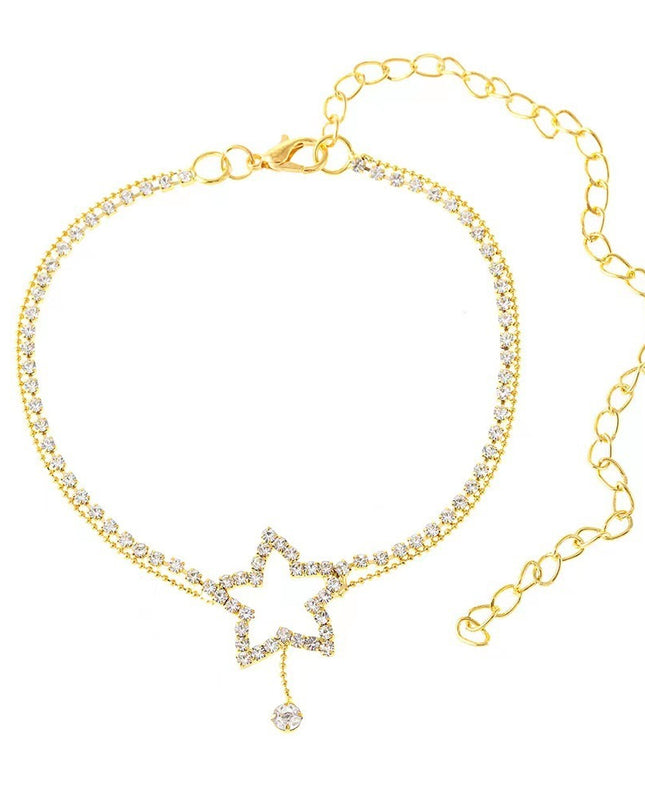 Damenmode Persönlichkeit fünfzackigen Stern Herzform Strass Perle Halskette Fußkettchen - ellashop.store