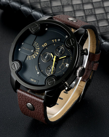 Großes Zifferblatt Quarzuhr Kalender Gürtel Stil Herren Armbanduhr - ellashop.store