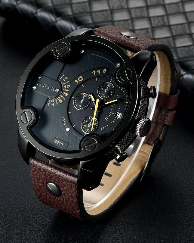 Großes Zifferblatt Quarzuhr Kalender Gürtel Stil Herren Armbanduhr - ellashop.store