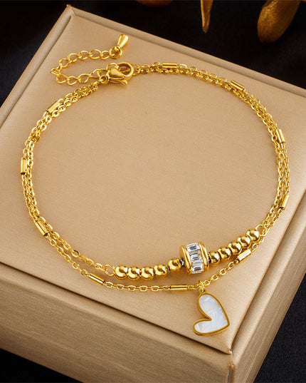 Modeschmuck Boho Classic Love Heart Knöchelkette Doppellagiges Kettenarmband Fußkettchen Charm Quaste Beinkette an Fußkette Frauen Party Schmuck Accessoires - ellashop.store