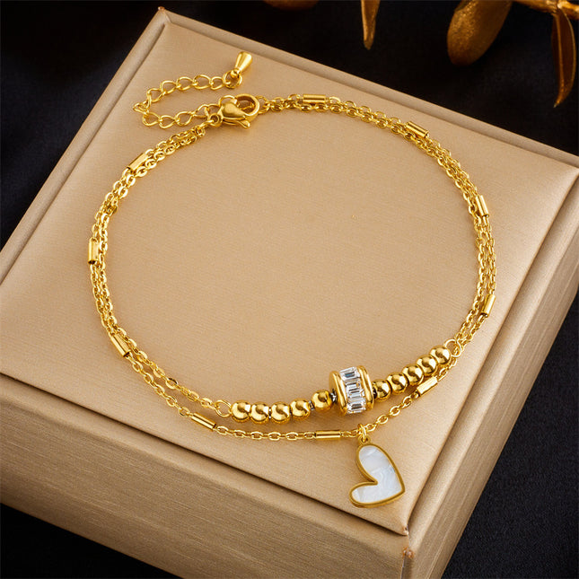 Modeschmuck Boho Classic Love Heart Knöchelkette Doppellagiges Kettenarmband Fußkettchen Charm Quaste Beinkette an Fußkette Frauen Party Schmuck Accessoires - ellashop.store