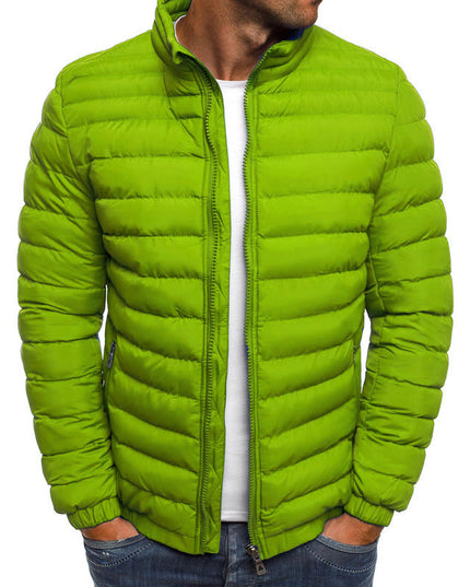 Herrenjacke mit Reißverschluss, einfarbig, lange Ärmel, Taschen, kältebeständig, Herbst, dicker, mit Baumwolle gefütterter Mantel für den Außenbereich - ellashop.store