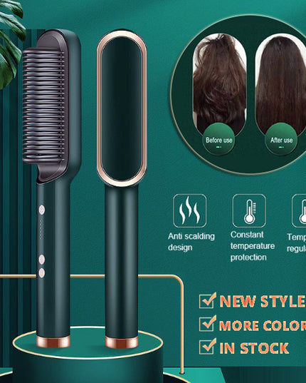Neu 2 In 1 Haarglätter Heißer Kamm Negative Ionen Curling Tong Dual-zweck Elektrische Haar - ellashop.store