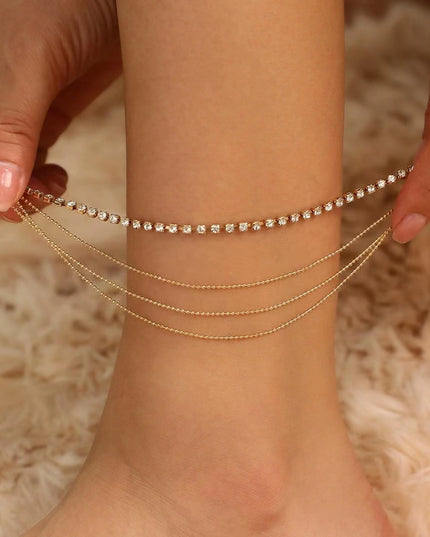 Einfache Strass Cup Chain Handanklet Persönlichkeit Mehrschichtige Perlenkette - ellashop.store