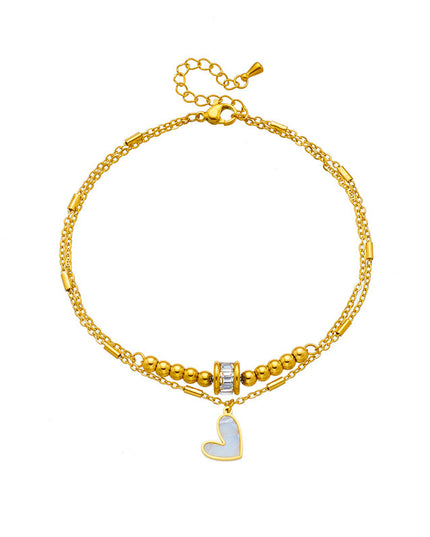 Modeschmuck Boho Classic Love Heart Knöchelkette Doppellagiges Kettenarmband Fußkettchen Charm Quaste Beinkette an Fußkette Frauen Party Schmuck Accessoires - ellashop.store