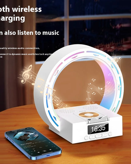 4 in 1 Wireless Bluetooth-kompatibel Lautsprecher Lade Pad Nacht Lampe Mit Wecker Wake-Up Licht Für Schlafzimmer unterstützung USB Stick TF Karte - ellashop.store