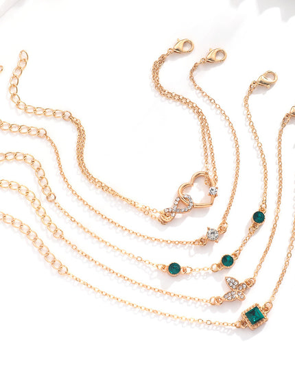 Bohemian 5 stück Grün Kristall Armbänder Schmuck Set Für Frauen Herz Armband Hochzeit Engagement Armband Mode Schmuck - ellashop.store