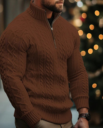 Herren Strickwaren Halbreißverschluss Mantel Einfarbig Verdrehter Verdickter Pullover - ellashop.store