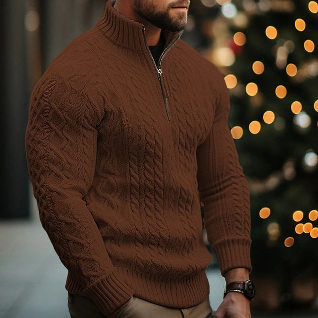 Herren Strickwaren Halbreißverschluss Mantel Einfarbig Verdrehter Verdickter Pullover - ellashop.store
