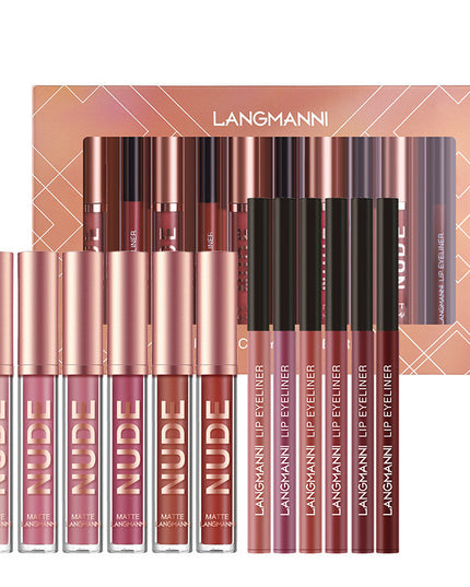 Lipliner und Lippenstift-Make-up, 12-teiliges Set, 6 matte Lippenstifte, 6 Lipliner-Stifte, wasserfest, langanhaltend, matter Lippenstift, Schönheitskosmetik, Make-up, Geschenk für Mädchen, Lippenstift-Set - ellashop.store