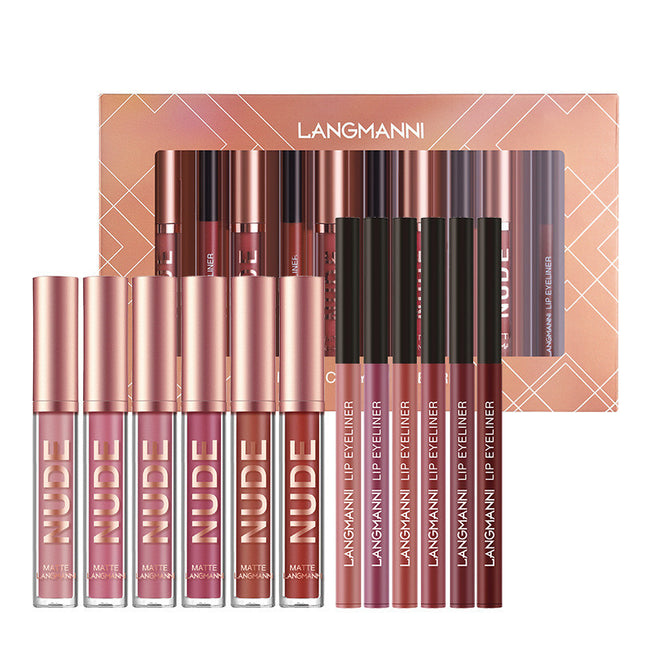 Lipliner und Lippenstift-Make-up, 12-teiliges Set, 6 matte Lippenstifte, 6 Lipliner-Stifte, wasserfest, langanhaltend, matter Lippenstift, Schönheitskosmetik, Make-up, Geschenk für Mädchen, Lippenstift-Set - ellashop.store