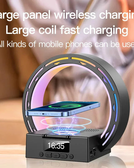 4 in 1 Wireless Bluetooth-kompatibel Lautsprecher Lade Pad Nacht Lampe Mit Wecker Wake-Up Licht Für Schlafzimmer unterstützung USB Stick TF Karte - ellashop.store