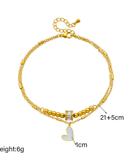 Modeschmuck Boho Classic Love Heart Knöchelkette Doppellagiges Kettenarmband Fußkettchen Charm Quaste Beinkette an Fußkette Frauen Party Schmuck Accessoires - ellashop.store