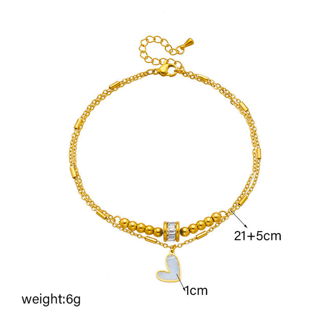 Modeschmuck Boho Classic Love Heart Knöchelkette Doppellagiges Kettenarmband Fußkettchen Charm Quaste Beinkette an Fußkette Frauen Party Schmuck Accessoires - ellashop.store