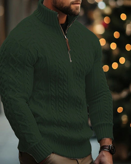 Herren Strickwaren Halbreißverschluss Mantel Einfarbig Verdrehter Verdickter Pullover - ellashop.store