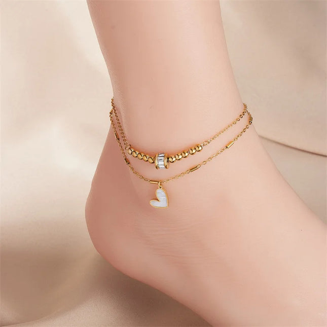Modeschmuck Boho Classic Love Heart Knöchelkette Doppellagiges Kettenarmband Fußkettchen Charm Quaste Beinkette an Fußkette Frauen Party Schmuck Accessoires - ellashop.store