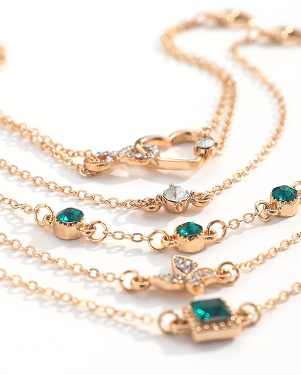 Bohemian 5 stück Grün Kristall Armbänder Schmuck Set Für Frauen Herz Armband Hochzeit Engagement Armband Mode Schmuck - ellashop.store