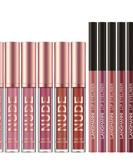 Lipliner und Lippenstift-Make-up, 12-teiliges Set, 6 matte Lippenstifte, 6 Lipliner-Stifte, wasserfest, langanhaltend, matter Lippenstift, Schönheitskosmetik, Make-up, Geschenk für Mädchen, Lippenstift-Set - ellashop.store