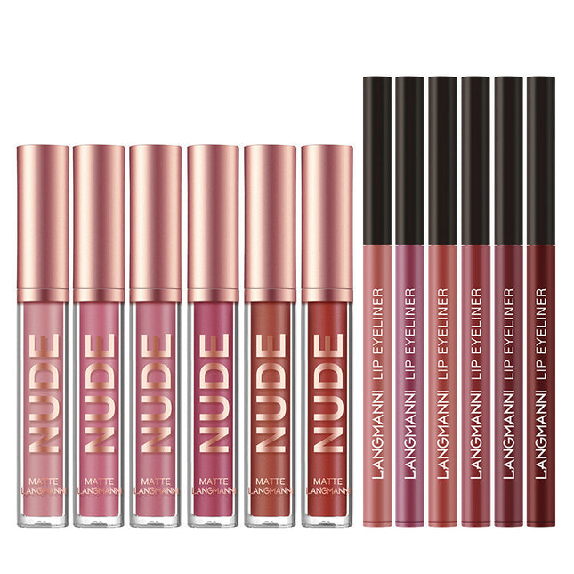 Lipliner und Lippenstift-Make-up, 12-teiliges Set, 6 matte Lippenstifte, 6 Lipliner-Stifte, wasserfest, langanhaltend, matter Lippenstift, Schönheitskosmetik, Make-up, Geschenk für Mädchen, Lippenstift-Set - ellashop.store