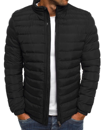 Herrenjacke mit Reißverschluss, einfarbig, lange Ärmel, Taschen, kältebeständig, Herbst, dicker, mit Baumwolle gefütterter Mantel für den Außenbereich - ellashop.store