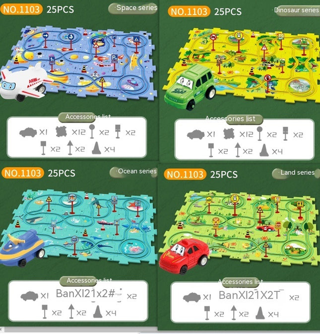 Kinder Puzzle Elektrische Eisenbahn Speeder DIY Montage Elektrische Auto Automatische Schiene Stadt Szene Bau Bildung Spielzeug Geschenk - ellashop.store