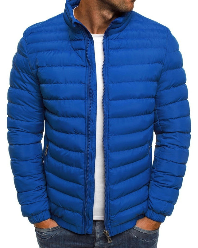 Herrenjacke mit Reißverschluss, einfarbig, lange Ärmel, Taschen, kältebeständig, Herbst, dicker, mit Baumwolle gefütterter Mantel für den Außenbereich - ellashop.store